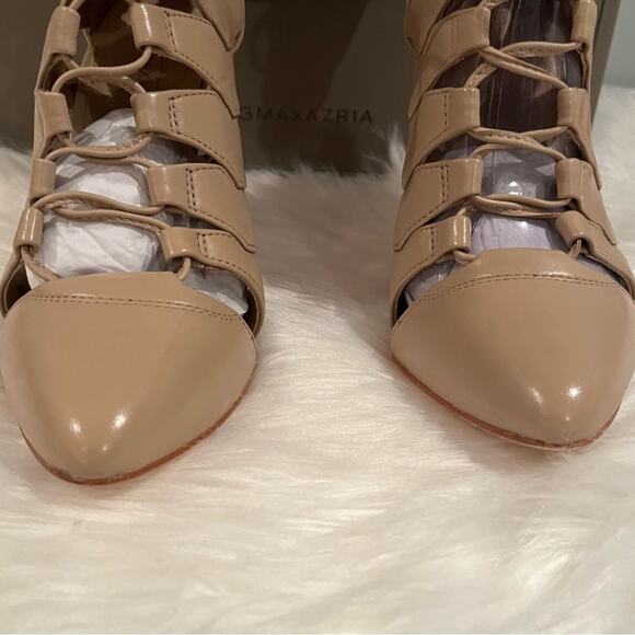 NEW BCBGMaxAzria Leather Bren Lace-Up Cage Almond Toe Bootie in Max Nude … NIB - Picture 12 of 15